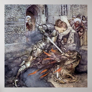 Poster "Sir Lancelot jette le dragon" par Arthur Rackham