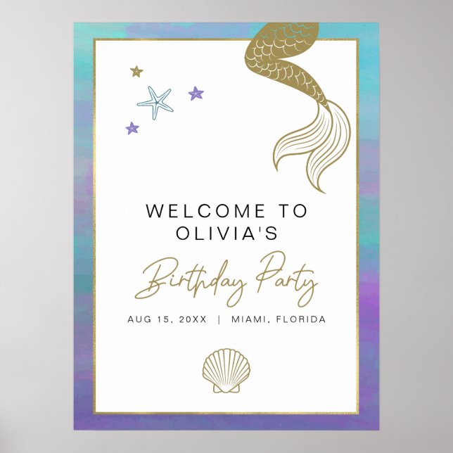 Poster SIREN Mermaid Fête tropicale d'anniversaire Bienve (Devant)