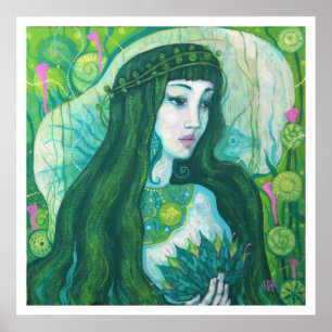 Poster Sirène à cheveux vert sous l'Imaginaire sous-marin