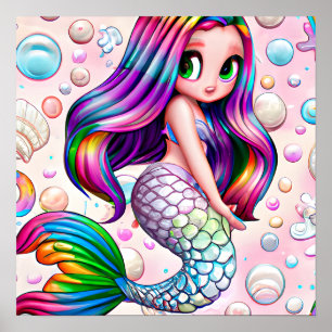 Poster Sirène arc-en-ciel