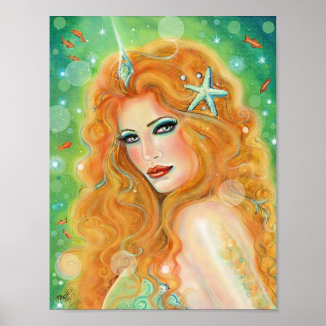 Poster Sirène aux poissons tropicaux par Renee Lavoie (Devant)
