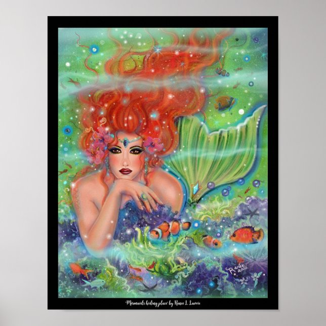 Poster Sirène aux poissons tropicaux par Renee Lavoie (Devant)