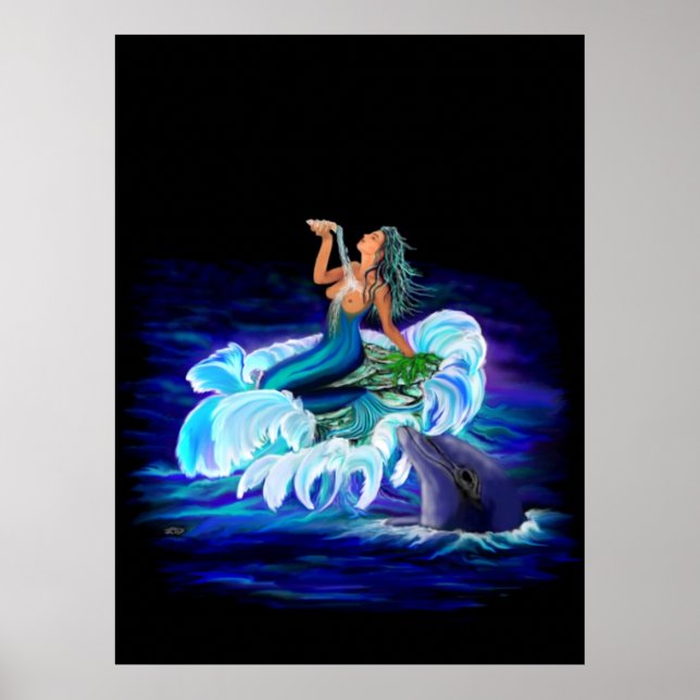Poster Sirène avec dauphin (Devant)