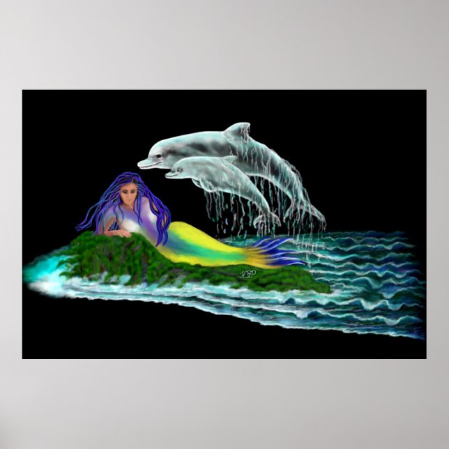 Poster Sirène avec dauphins (Devant)