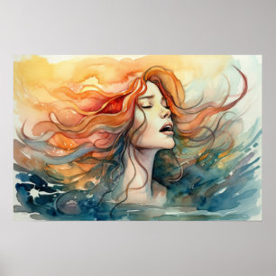 Poster Sirène chantant à la surface
