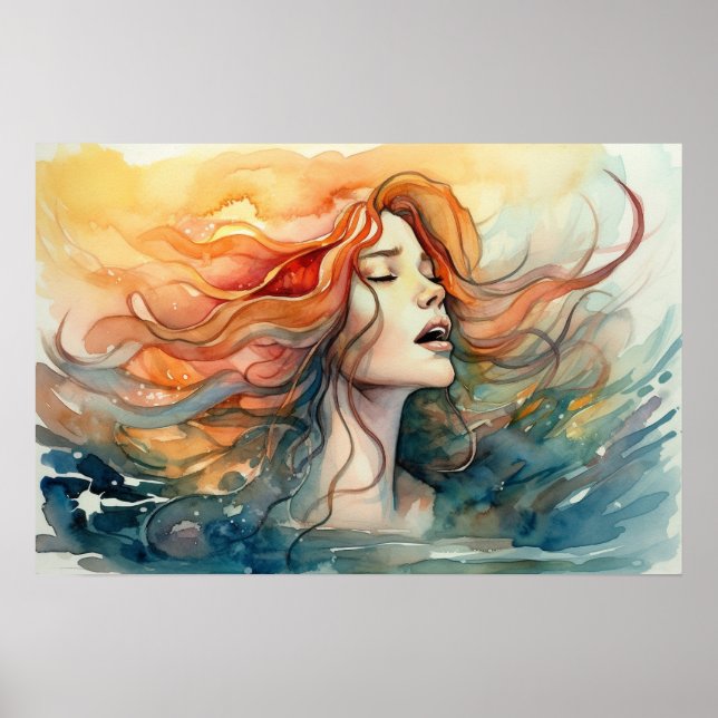Poster Sirène chantant à la surface (Devant)
