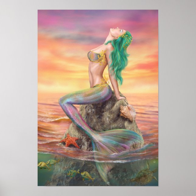 Poster Sirène d'affiche au coucher du soleil (Devant)