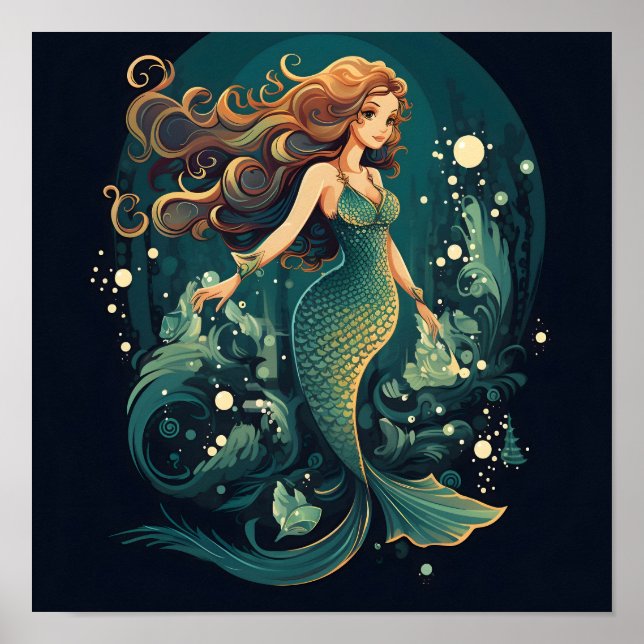 Poster Sirène de mer foncée (Devant)