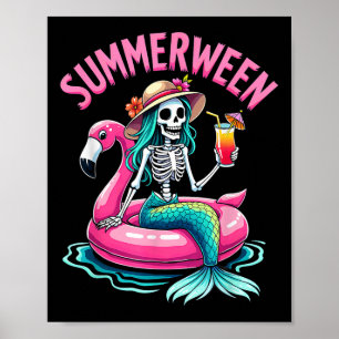 Poster Sirène de Summerween squelette de plage flamant ro