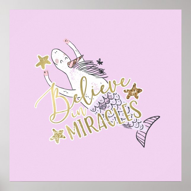 Poster Sirène Licorne Moderne Tendance Croire aux Miracle (Devant)