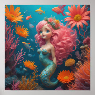 Poster Sirène Mignon Rose