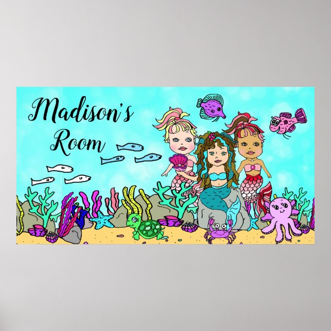 Poster Sirène personnalisée et amis de la créature marine (Devant)