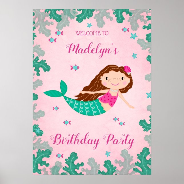 Poster Sirène rose Sous La Mer Anniversaire (Devant)