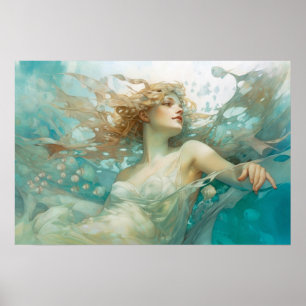 Poster Sirène se relaxant près de la surface