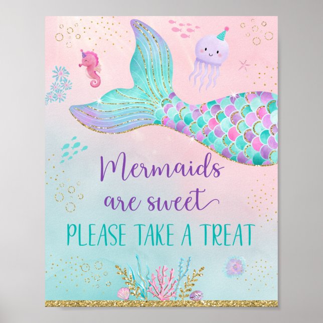 Poster Sirène Sous La Mer Anniversaire Prenez Un Traiteme (Devant)