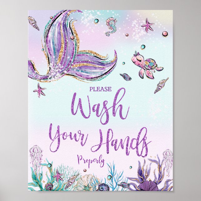 Poster Sirène Sous La Mer Lavez Vos Mains Salle De Bains (Devant)