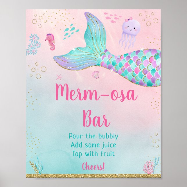 Poster Sirène Sous Le Baby shower D'Or Mer Bar Mimosa (Devant)