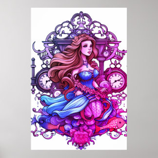 Poster Sirène Steampunk pour filles ou garçons sur un mur