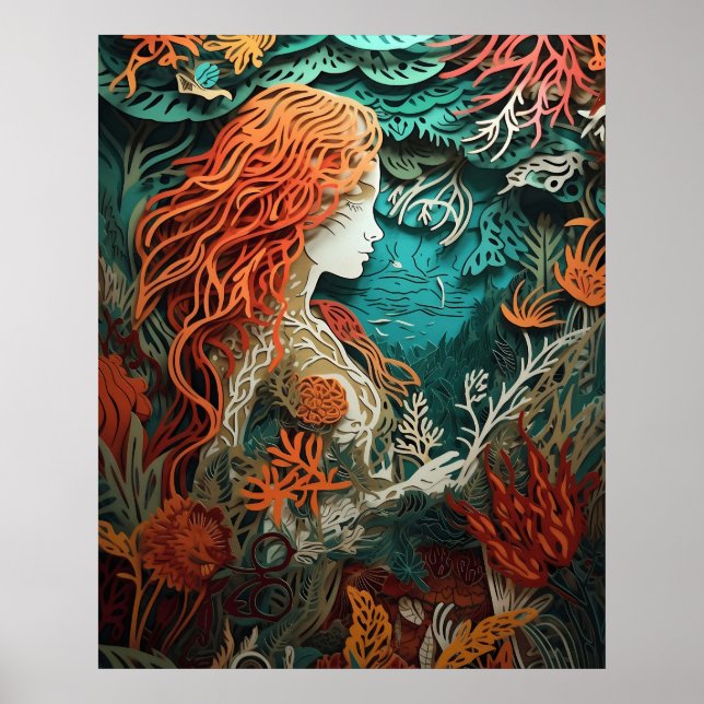 Poster Sirènes avec coupé en papier à effet 3D (Devant)