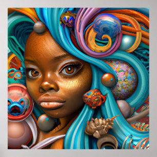 Poster Sirènes noires Mélanin Sirène Océan Poisson de mer