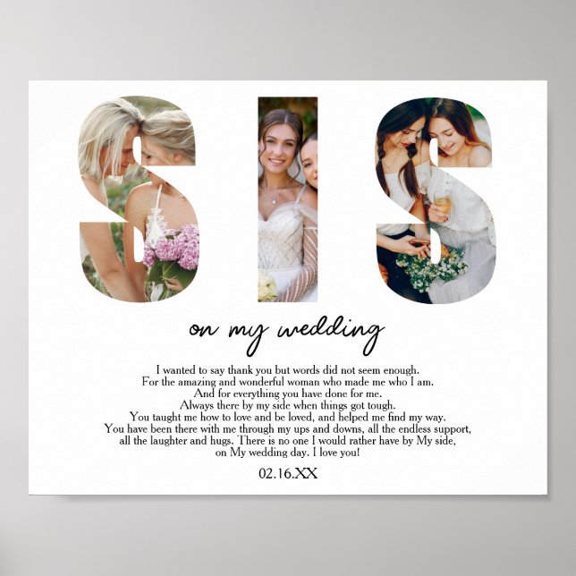 Poster Sis personnalisé sur ma soeur mariage de la mariée (Devant)