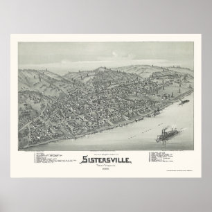 Poster Sistersville, carte panoramique de WV - 1896