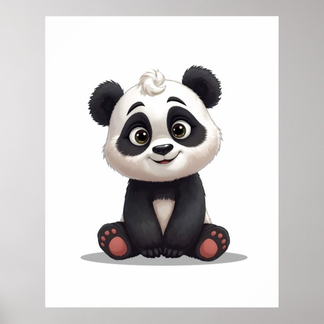 Poster Sitting Panda Bear Cartoon Illustration Artwork (Devant)