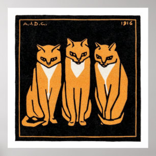 Poster Sitting Three Cat, Julie de Graag