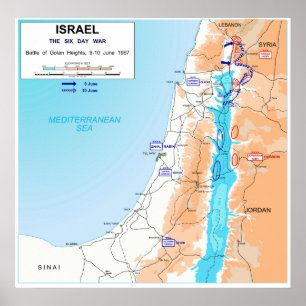 Poster Six Day War Battle of Golan Heights Map 1967