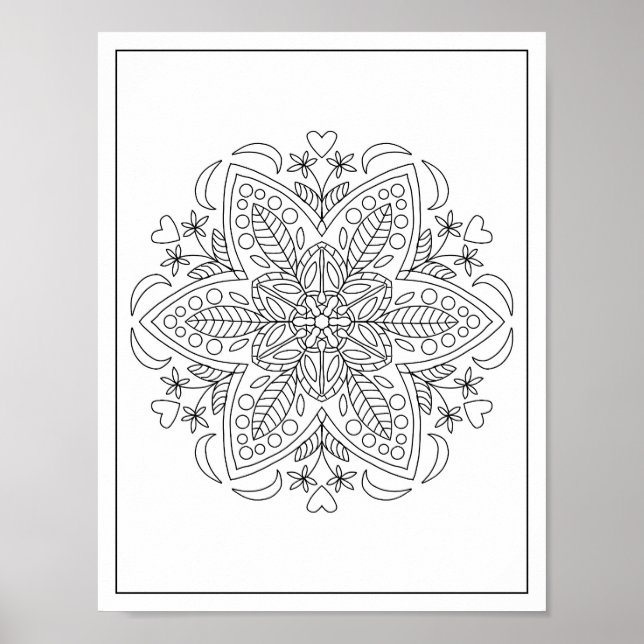 Poster Six Pétales Fleur Mandala Géométrique Couleur adul (Devant)