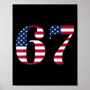 Poster Six Seven 67 Mème Drôle de Drapeau Américain Hallo