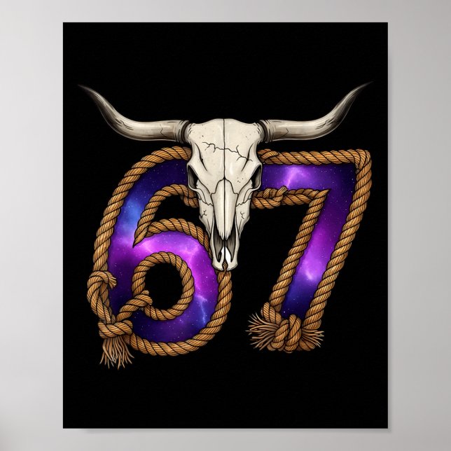 Poster Six Seven 67 Meme Funny Western Cowboy Bull Skull  (Devant)