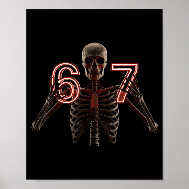 Poster Six Seven 6 7 Meme Funny Skeleton Hands Sign Let's (Devant)