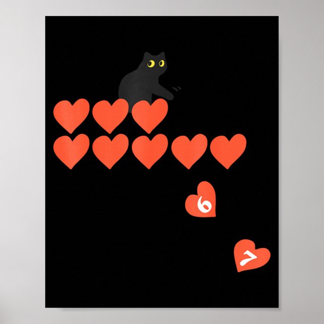 Poster Six Seven Black Cat Knocking Off Hearts Funny 67 V (Devant)