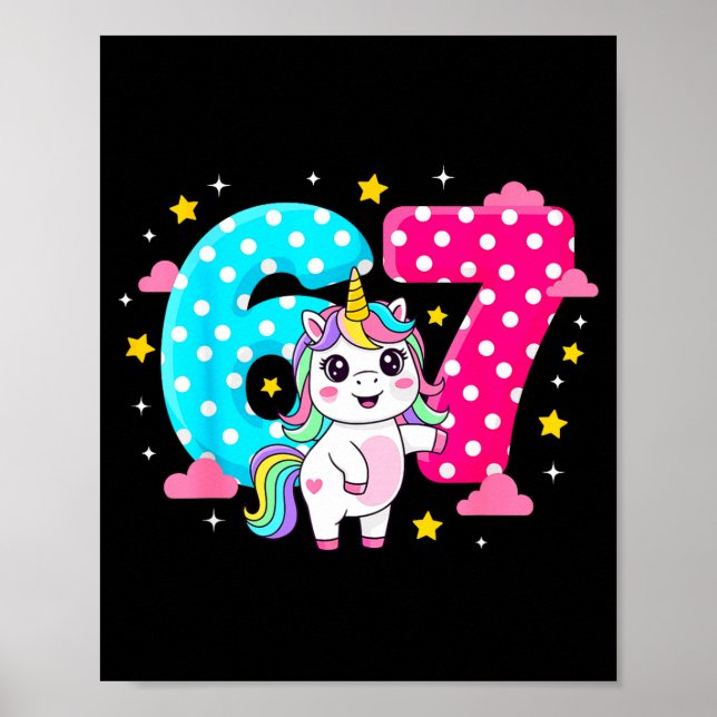 Poster Six Seven Bruh Dabbing Unicorn 6 7 Meme 7th Birthd (Devant)