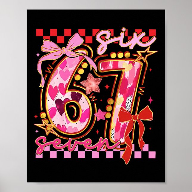 Poster Six Seven Saint-Valentin Drôle Rose 67 Mignon Arc  (Devant)