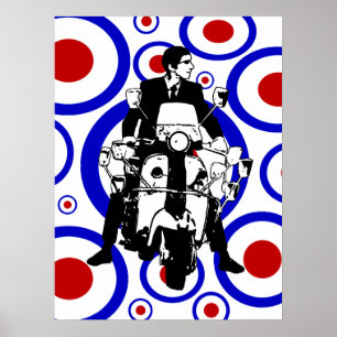 Poster Sixties Mod scooter garçon sur des cercles rétro