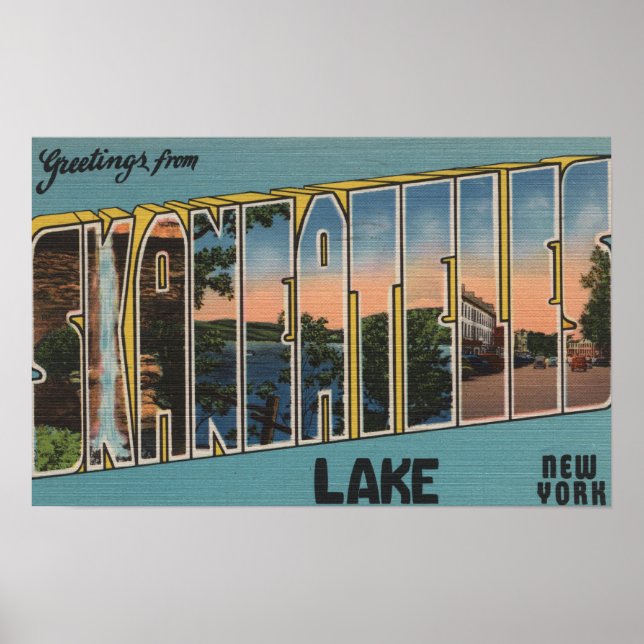 Poster Skaneateles Lake, New York - Scènes à grandes lett (Devant)