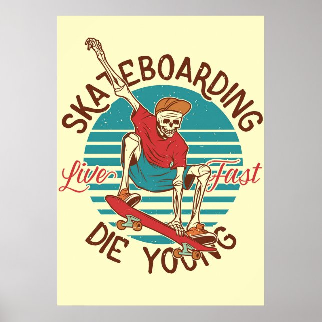 Poster Skateboard Skateboard Live Fast (Devant)