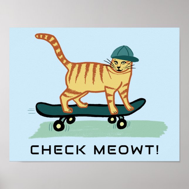 Poster Skateboard Tabby Chat Cute TEXTE PERSONNALISÉ Nurs (Devant)