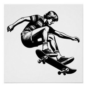 Poster Skateboarder des années 70 noir et blanc