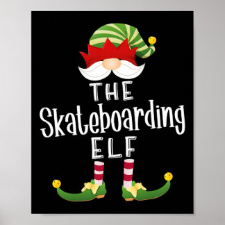 Poster Skateboarding Elf Group Christmas Funny Pajama Par