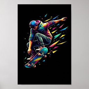 Poster Skateur Coloré Art Pop Urbain Planche à Roulettes