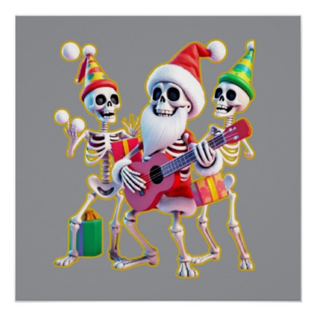 Poster **Skeleton 3D Christm Santa Party – Funnyas Skelet (Devant)