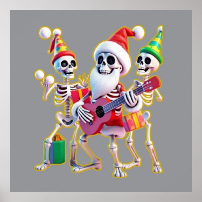 Poster **Skeleton 3D Christm Santa Party – Funnyas Skelet (Devant)