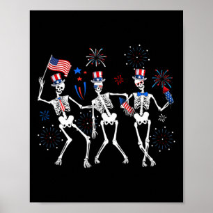 Poster Skeleton 4 juillet Drapeau américain Skellies