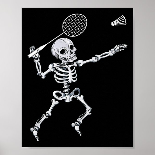 Poster Skeleton Badminton Smash Shuttle Halloween (Devant)