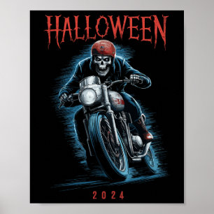 Poster Skeleton Biker déplaisant Sur Moto Halloween 2024