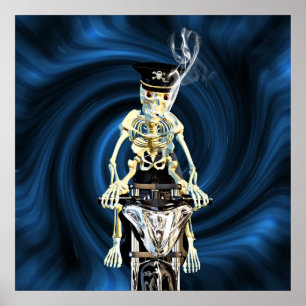 Poster Skeleton biker fumer une cigarette