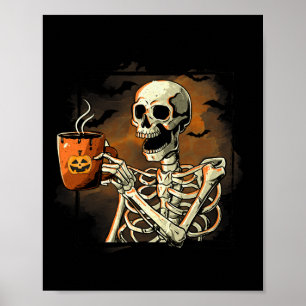 Poster Skeleton Boire Café Drôle Crâne Halloween Cos